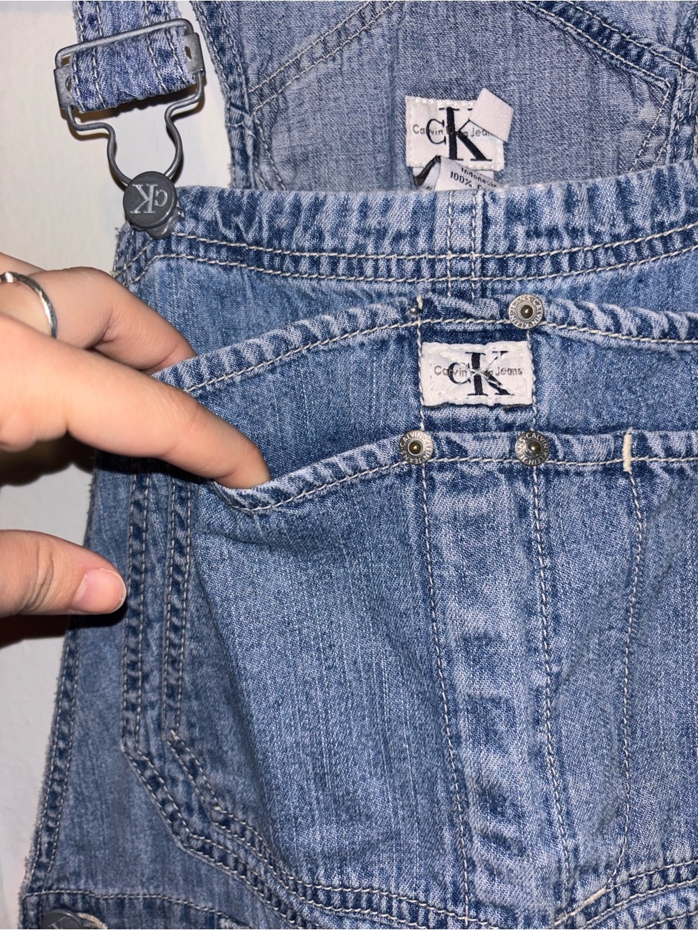 Vintage 90s Y2K Calvin Klein Shortalls Bib Overalls Women Large Carpenter USA - Picture 2 of 6
